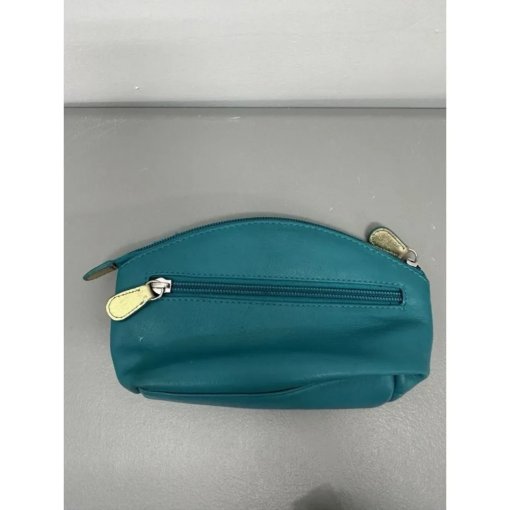 ili New York Hot Lips Cosmetic Case Turquoise‎ /Gold RFID Blocking Leather #30